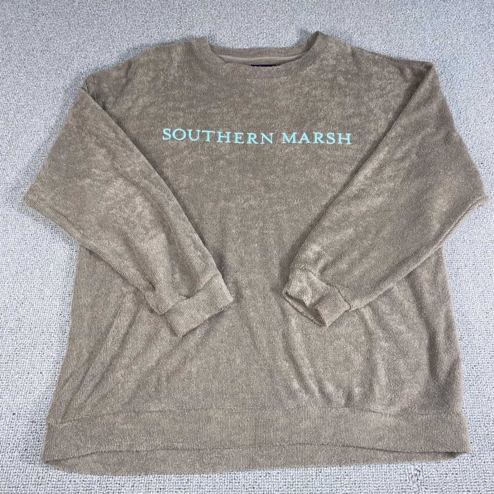 Southern Marsh Sweatshirt Womens Medium Brown Terry Cloth Long Sleeve Pullover